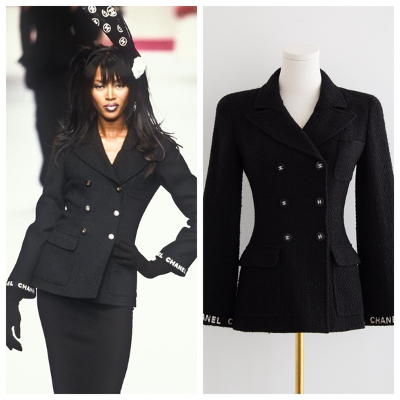 CHANEL Jackets & Blazers - Chanel Vintage F/W 1995 Black White Logo Tweed 95A Jacket